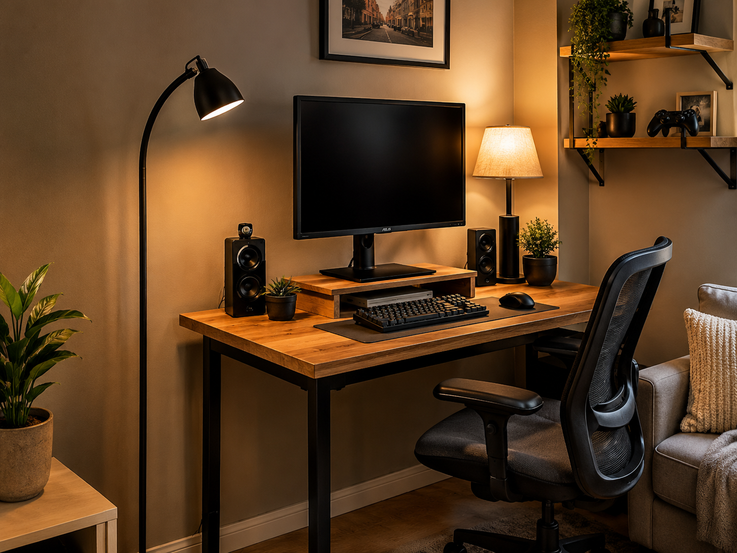 Setup gaming en habitación pequeña con escritorio compacto