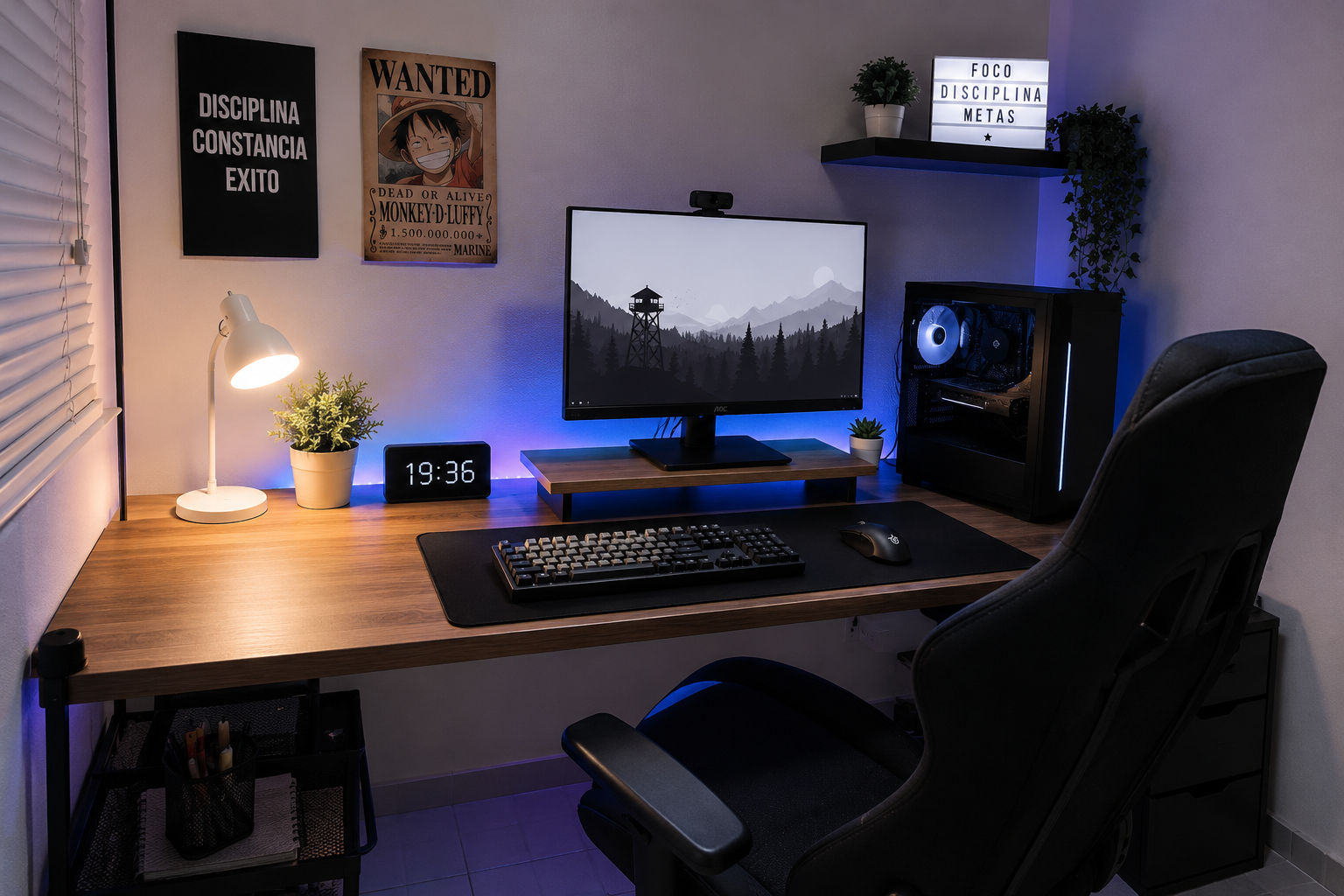 Setup gaming barato con monitor, teclado y torre PC