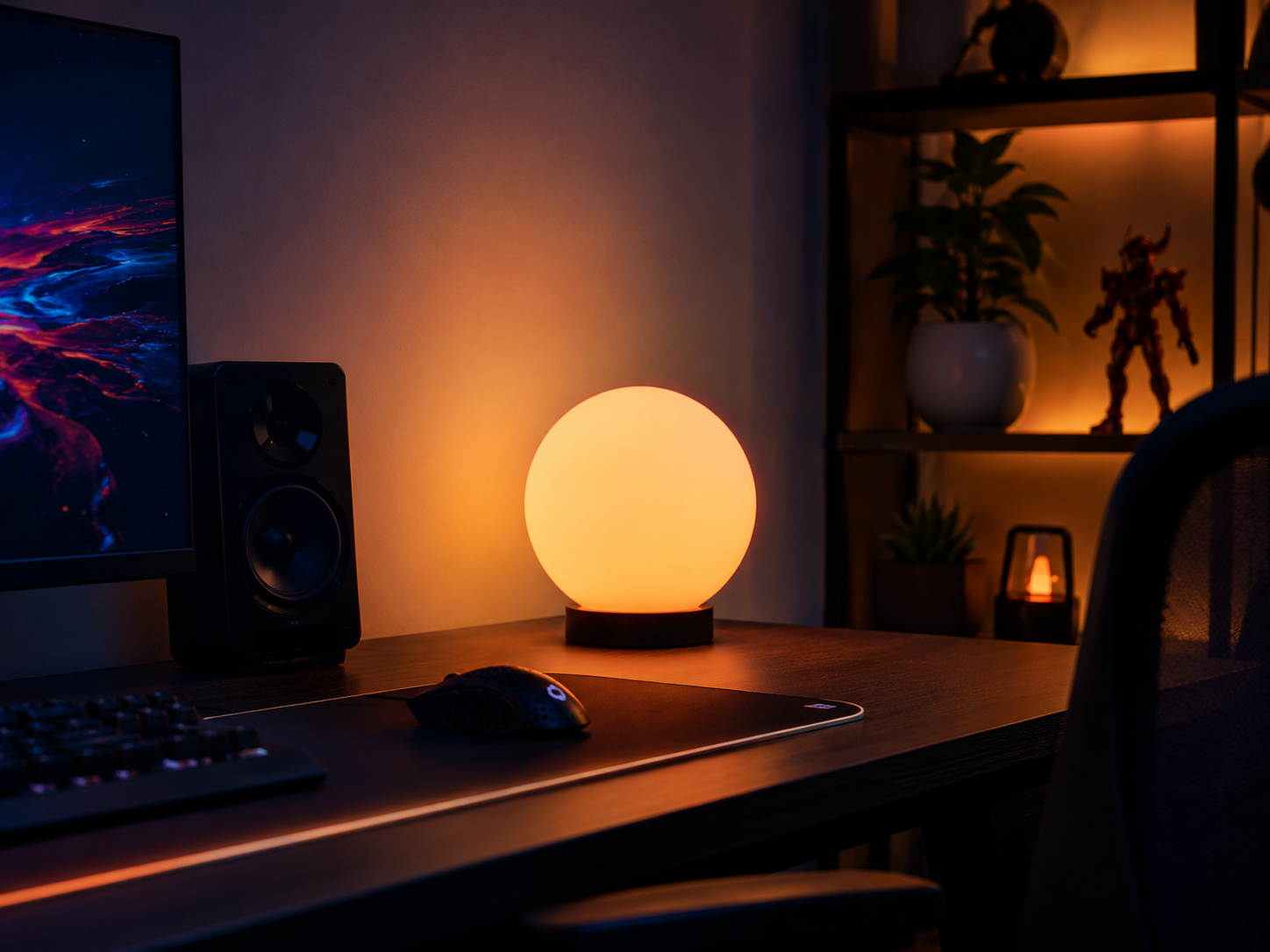 Lámpara ambiental cálida para setup gaming