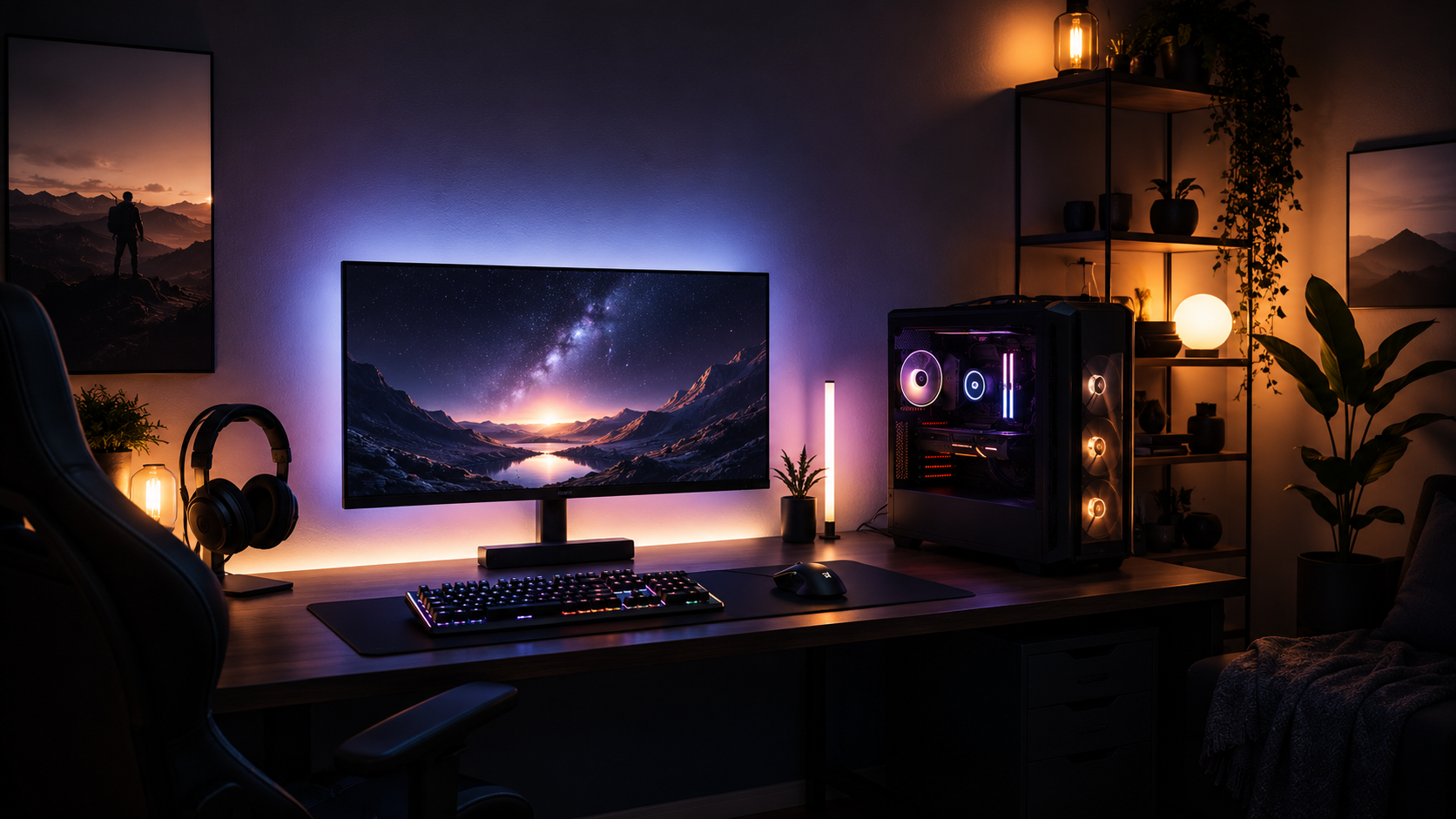 Habitación gaming con iluminación RGB equilibrada